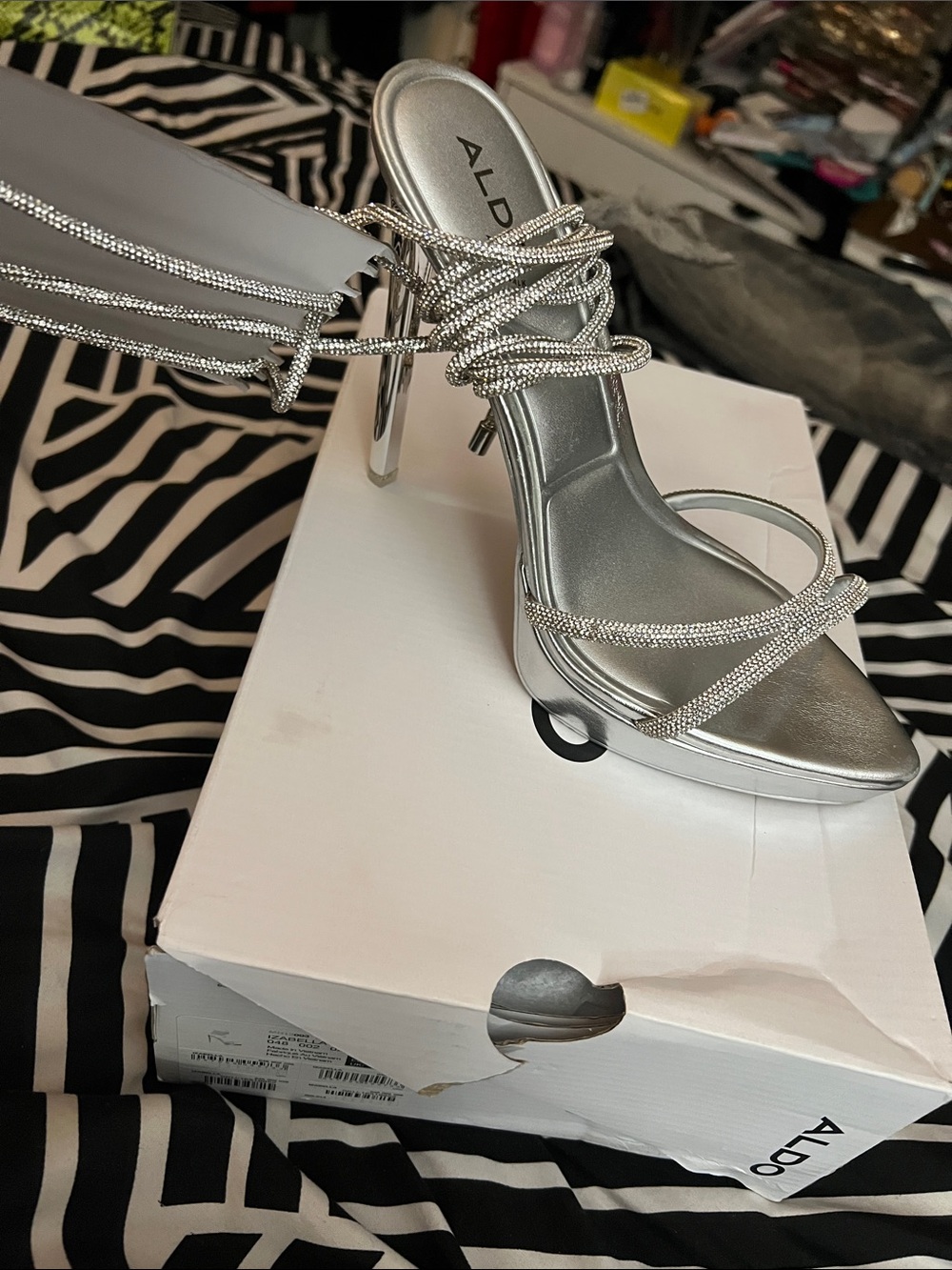 ALDO Silver Crystal-Strap Stiletto Sandals